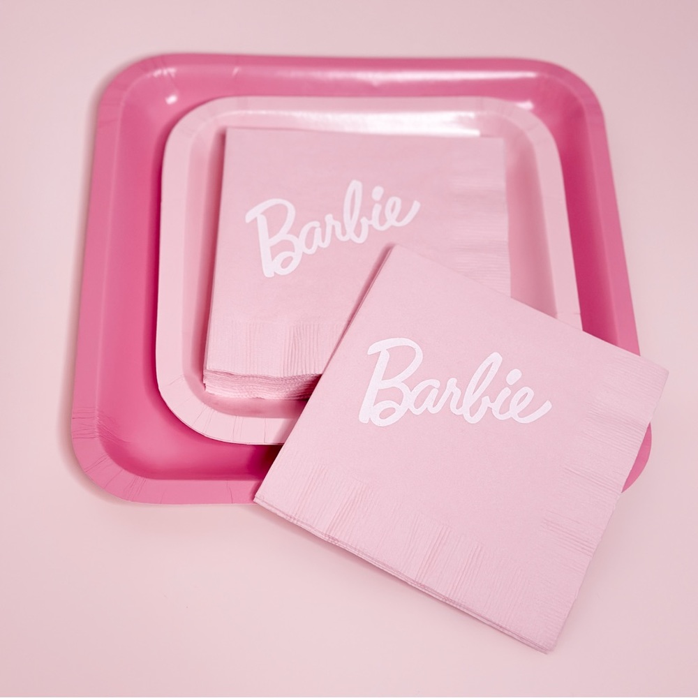 Barbie Party Beverage Napkins - Pink Barbie Paper Cocktail Napkins Set